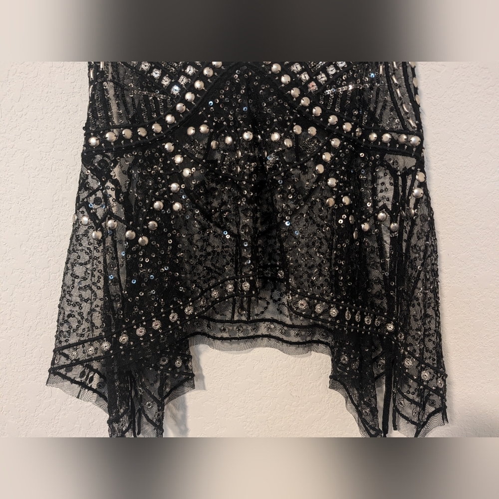Free People Black Beaded Sheer Tank Top - Picture 8 of 11